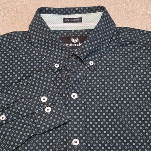 Buttercloth Icy Cotton Stretch Shirt Mens L Green Floral Button Down Flip Cuff‎